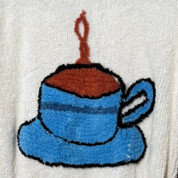 Stan Herman Cream Chenille Robe — Blue Pocket Scoop & Blue Coffee Back - VINTAGE - Picture 5 of 8